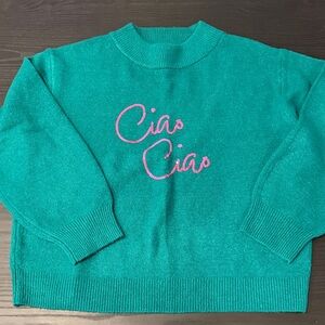 a new day Teal Sweater with Pink Script